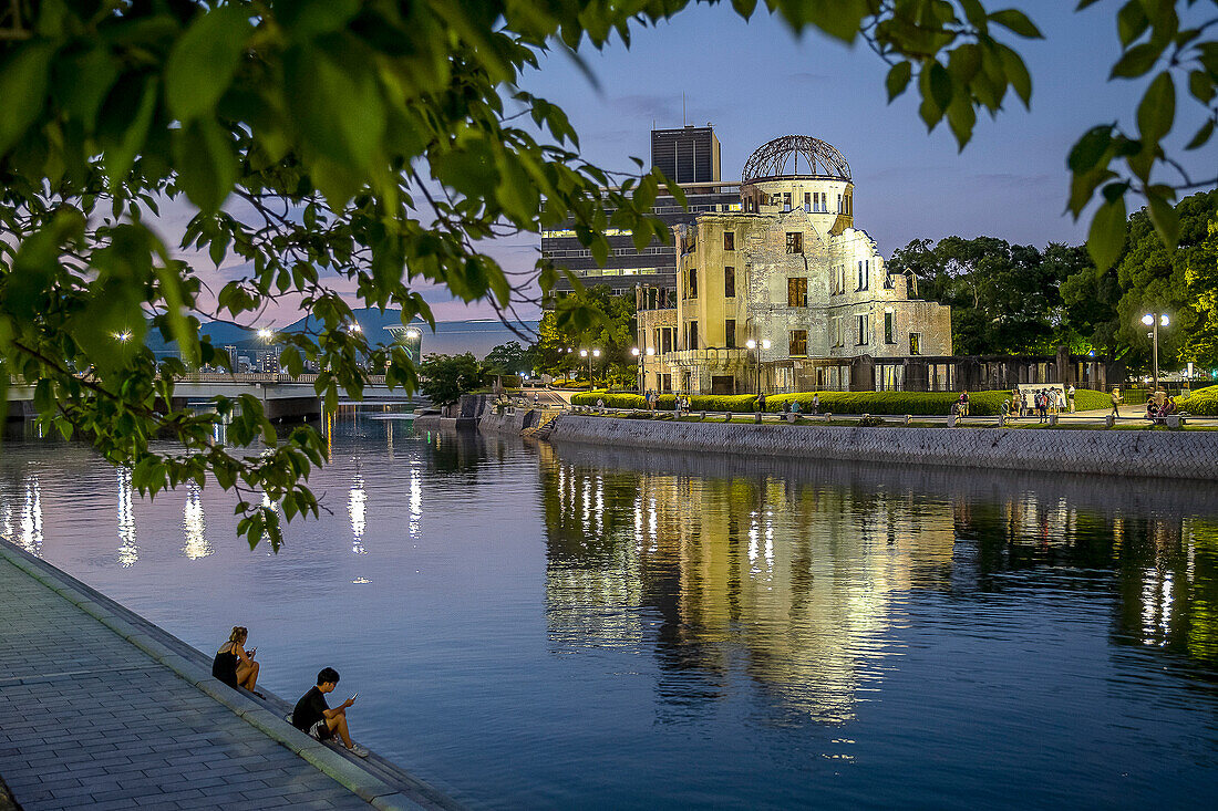 Hiroshima Peace Memorial (Genbaku Dome, Atomic Bomb Dome or A-Bomb Dome) and Motoyasu River in Hiroshima, Japan