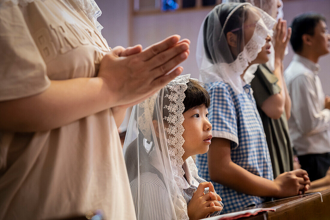 Morning mass on August 9th, every year, in memory of the victims of the atomic bomb. Urakami Cathedral, Nagasaki, Japan