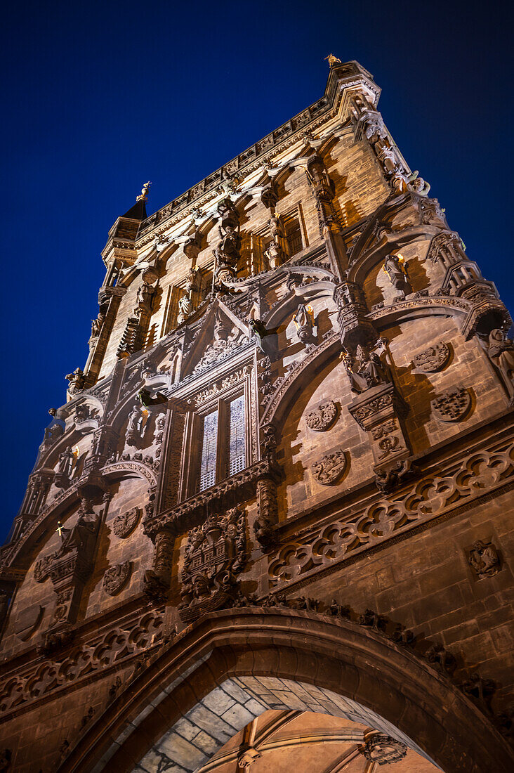 Prašná brána, the Powder Tower of Prague at night