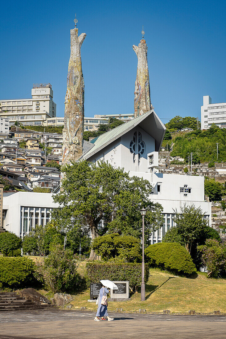 St Filippo Nishizaka Church whose towers were created in 1962 by Japanese architect Kenji Imai, Nagasaki, Japan