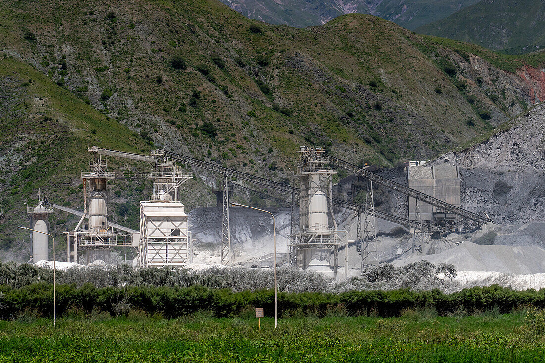 Industrial plant producing lime from limestone in the Humahuaca Valley in Argentina.