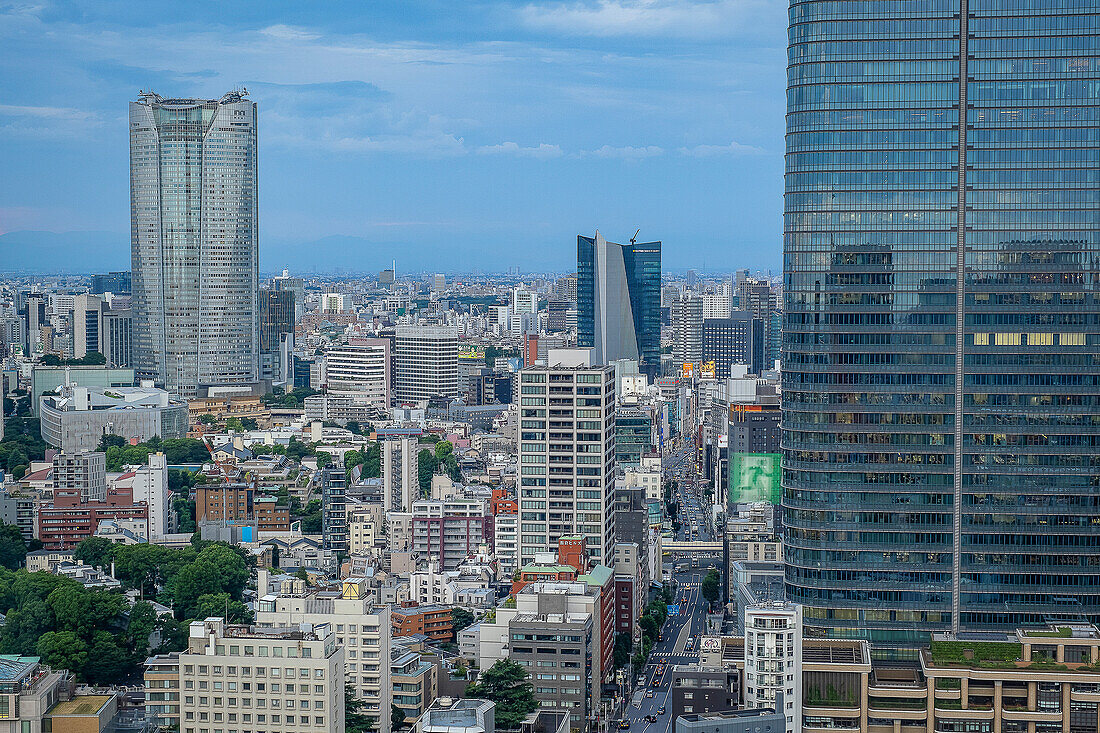 Stadtbild von Tokio. Panoramablick über die Stadt von der Beobachtungsetage des Tokyo Tower, Tokio, Japan