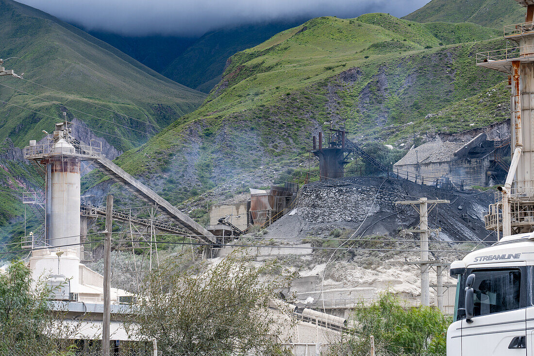 Industrial plant producing lime from limestone in the Humahuaca Valley in Argentina.