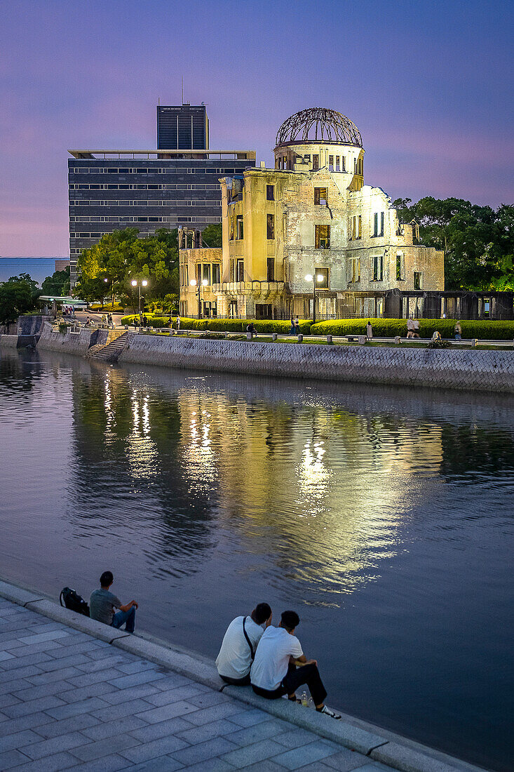 Hiroshima Peace Memorial (Genbaku Dome, Atomic Bomb Dome or A-Bomb Dome) and Motoyasu River in Hiroshima, Japan