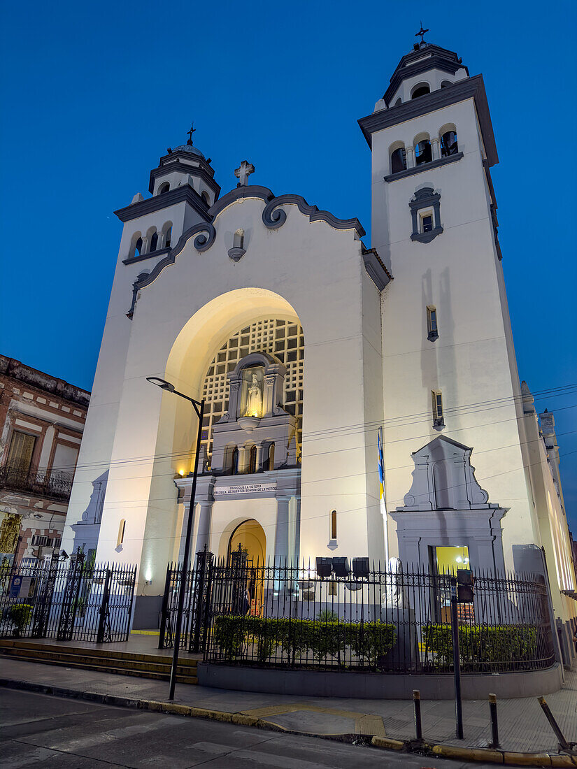 The Basilica de Nuestra Señora de la Merced at evening twilight in San MIguel de Tucumán, Argentina.