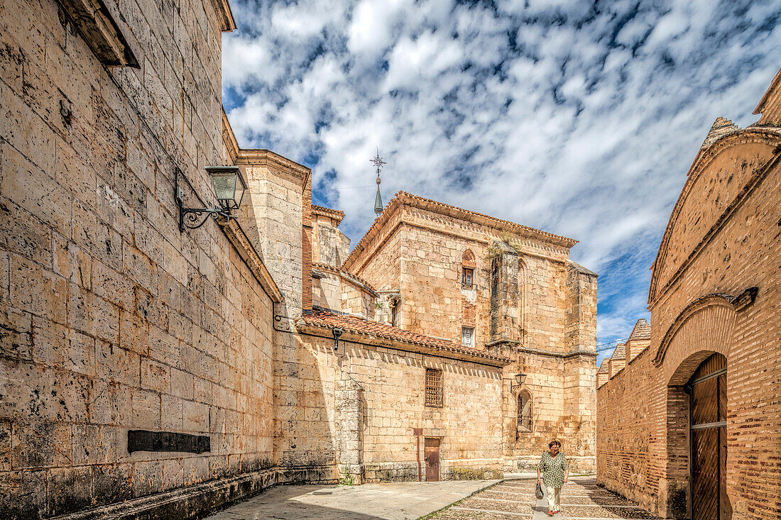 Burgo de Osma, Spain, Aug 12 2009, A quiet Santo Domingo street featuring the historic Cathedral in El Burgo de Osma, nestled in the picturesque Soria province of Spain.