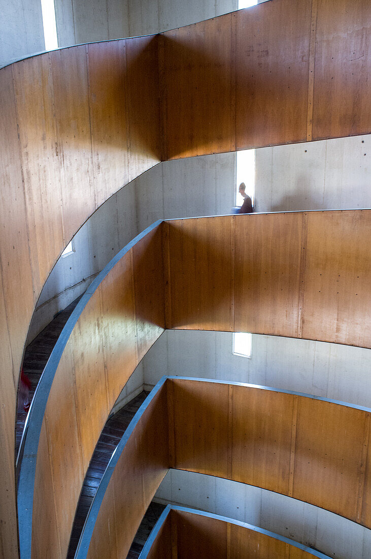 Seville, Spain, March 11 2012, View of the modern architectural design inside the Schlinder Tower in Seville, Spain. Designed by Guillermo Vazquez Consuegra, the space features curves and natural light.