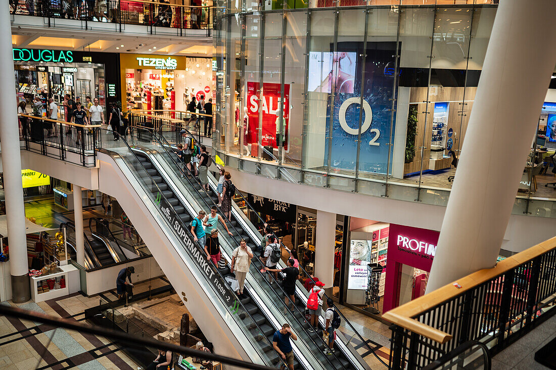 Interior of huge Palladium mall in Prague