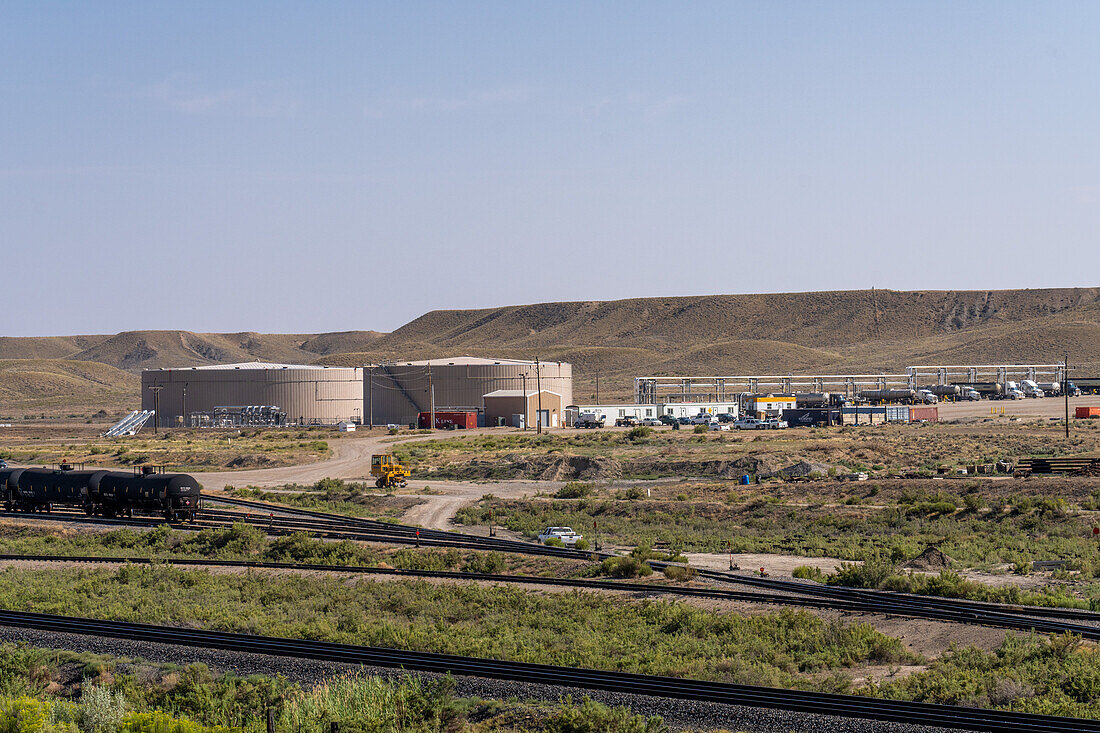 The Price River Terminal, a crude oil transhipping terminal near Wellington, Utah. Crude oil is brought in by tanker trucks and transferred to rail tank cars at this terminal.