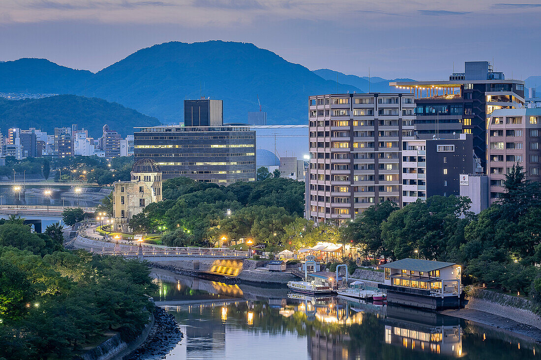 City skyline, Motoyasu river with A-Bomb Dome, Hiroshima, Japan