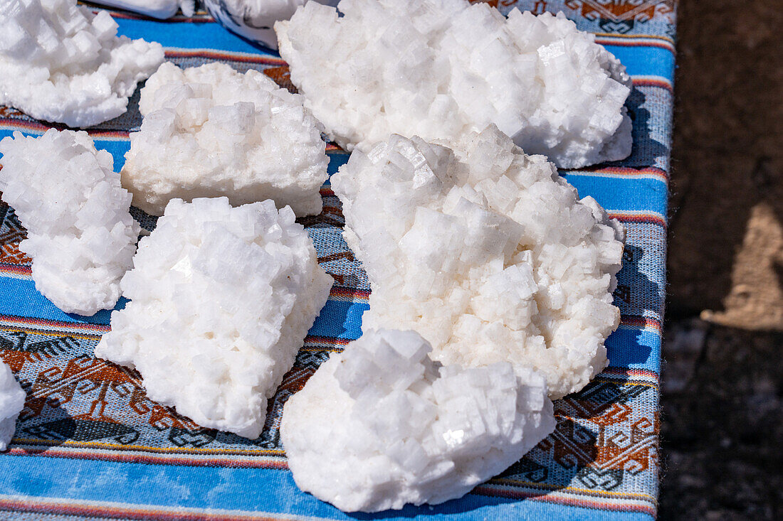 Large salt crystals at the Salinas Grandes salt flats on the altiplano in northwest Argentina.