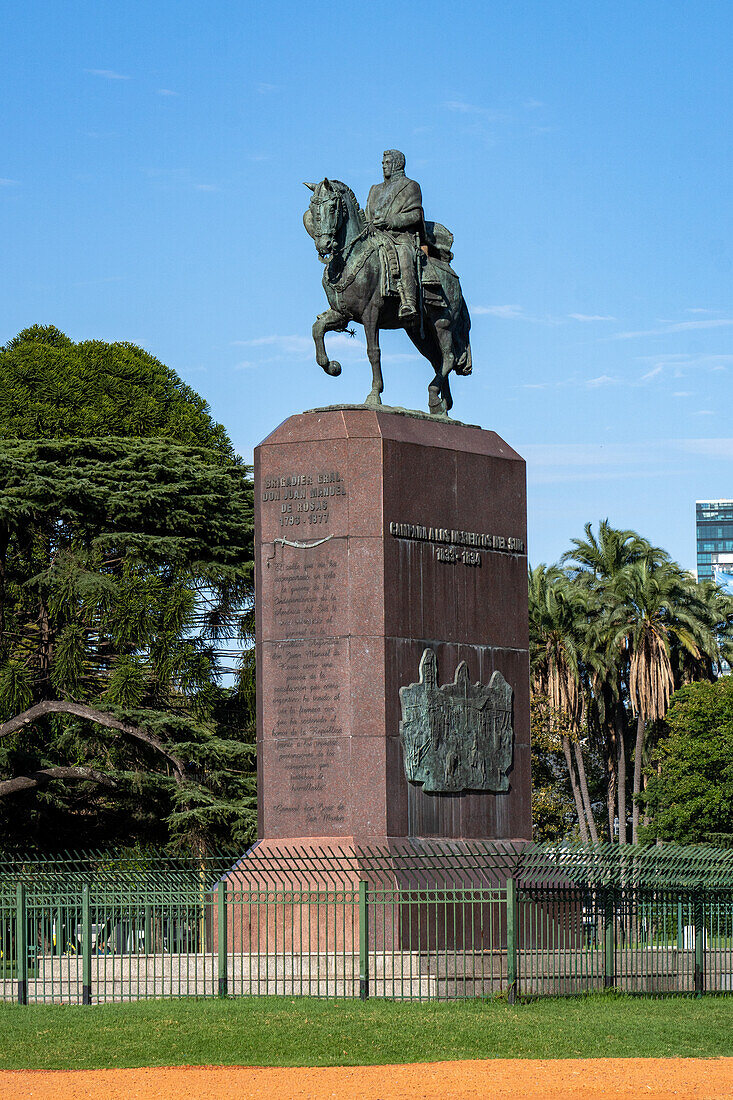 Statue of General Juan Manuel de Rosas in the Mayor Seeber Square in the Palermo neighborhood of Buenos Aires, Argentina.