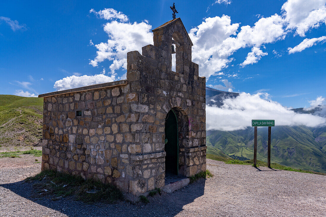 The tiny Capilla San Rafael at the top of the Cuesta del Obispo on Ruta 33 from Salta to Cardones National Park, Argentina. Elevation 3,348 meters or 10,985 feet.