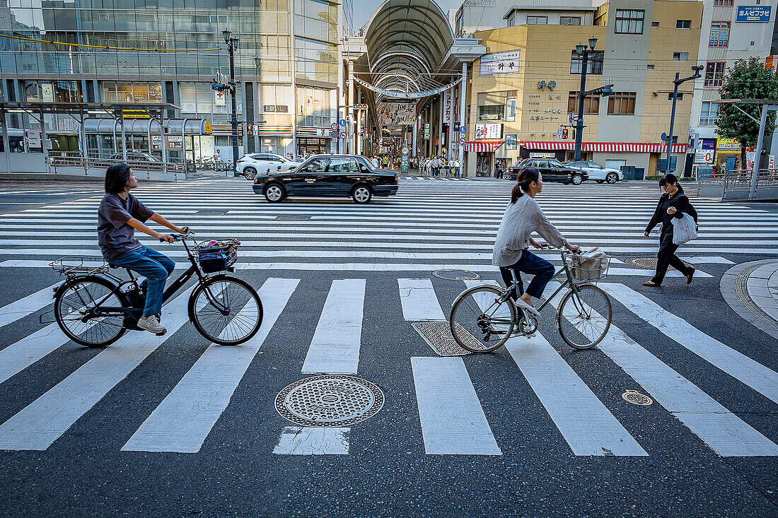 Crosswalk, Rijo dori Ave at Hon dori street, Hiroshima, Japan