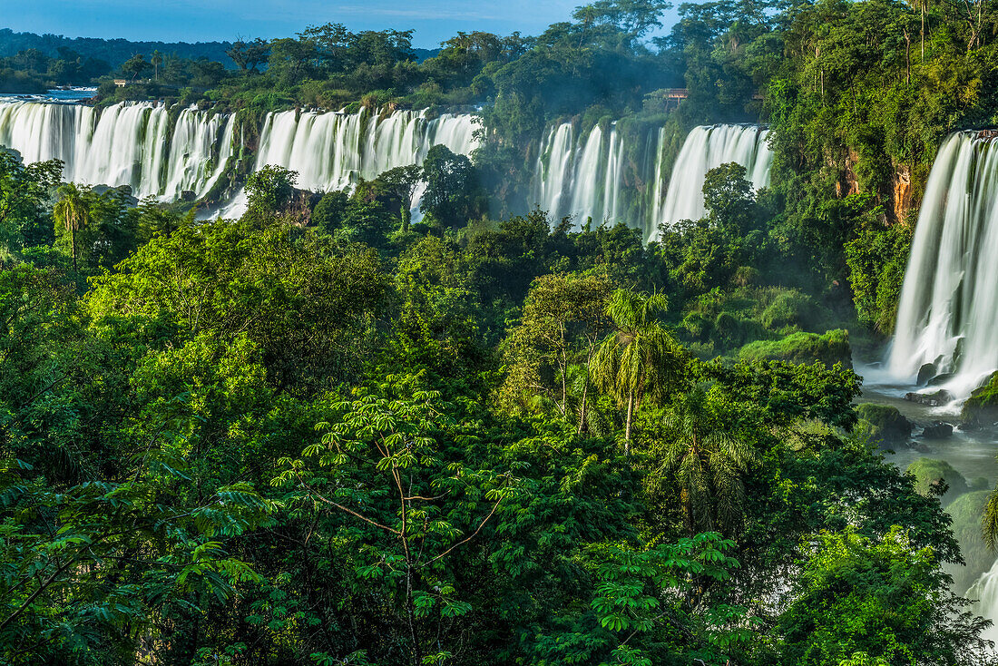 Iguazu Falls National Park in Argentina. A UNESCO World Heritage Site. Pictured from left to right are the Mbigua, Bernabe Mendez, and Adam and Eve Falls.