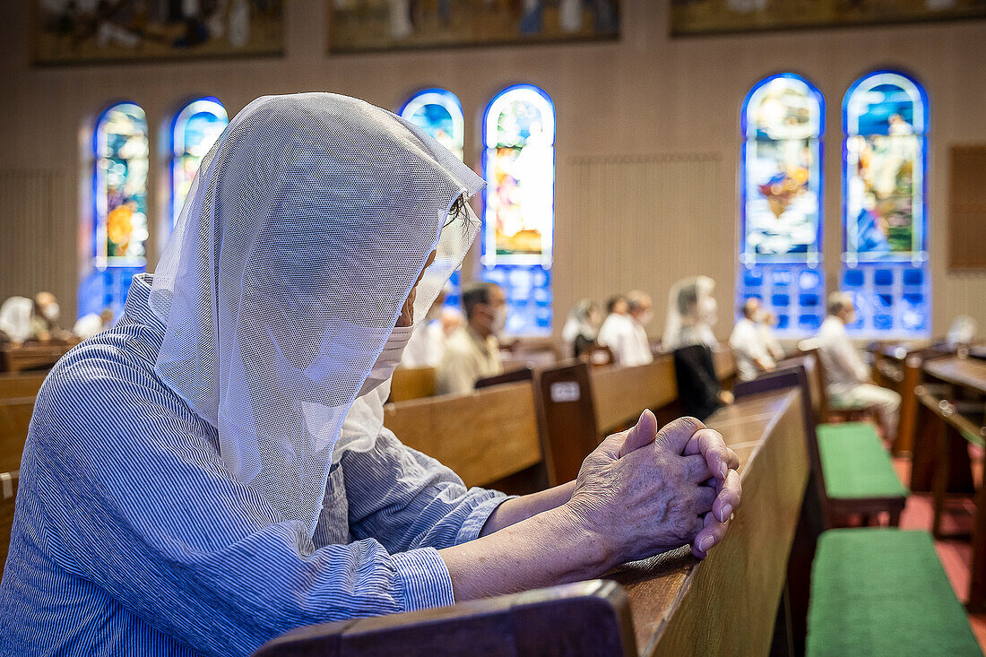 Morning mass on August 9th, every year, in memory of the victims of the atomic bomb. Urakami Cathedral, Nagasaki, Japan