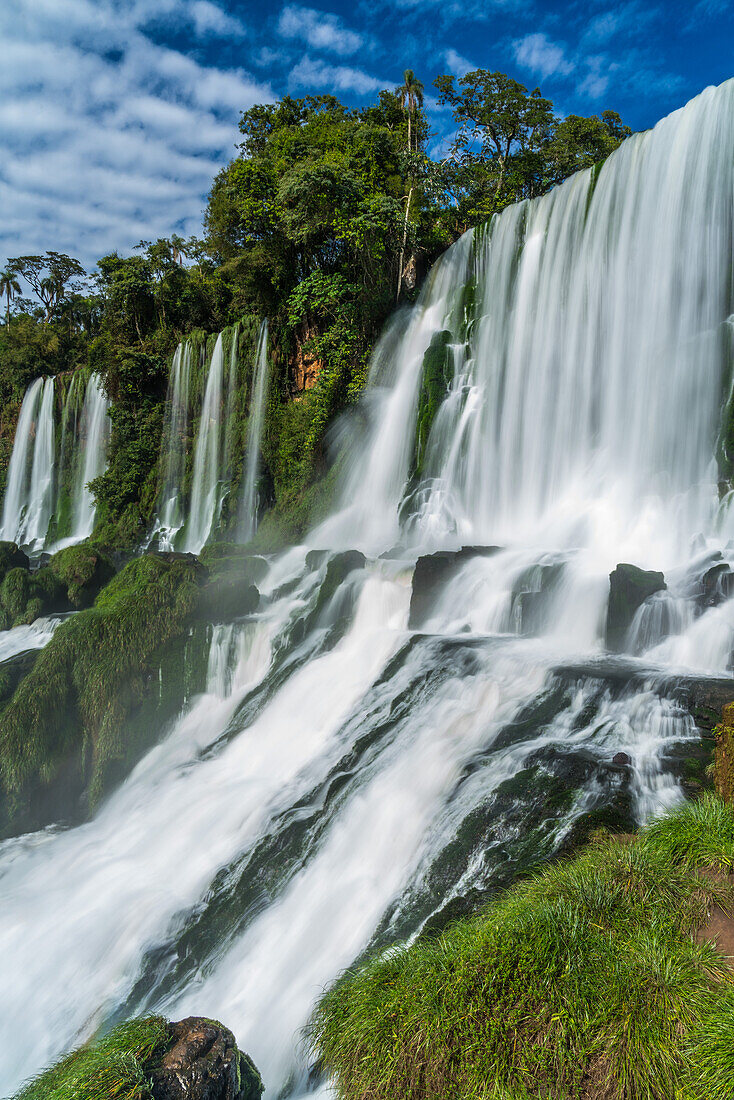 Iguazu Falls National Park in Argentina. A UNESCO World Heritage Site. Pictured are Bossetti Falls with the Adam and Eve Falls at left.