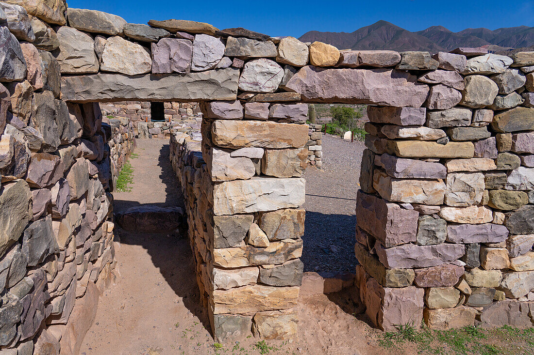 Doorways in the ruins of the Pucara of Tilcara, a pre-Hispanic archeological site near Tilcara in the Humahuaca Valley of Argentina.