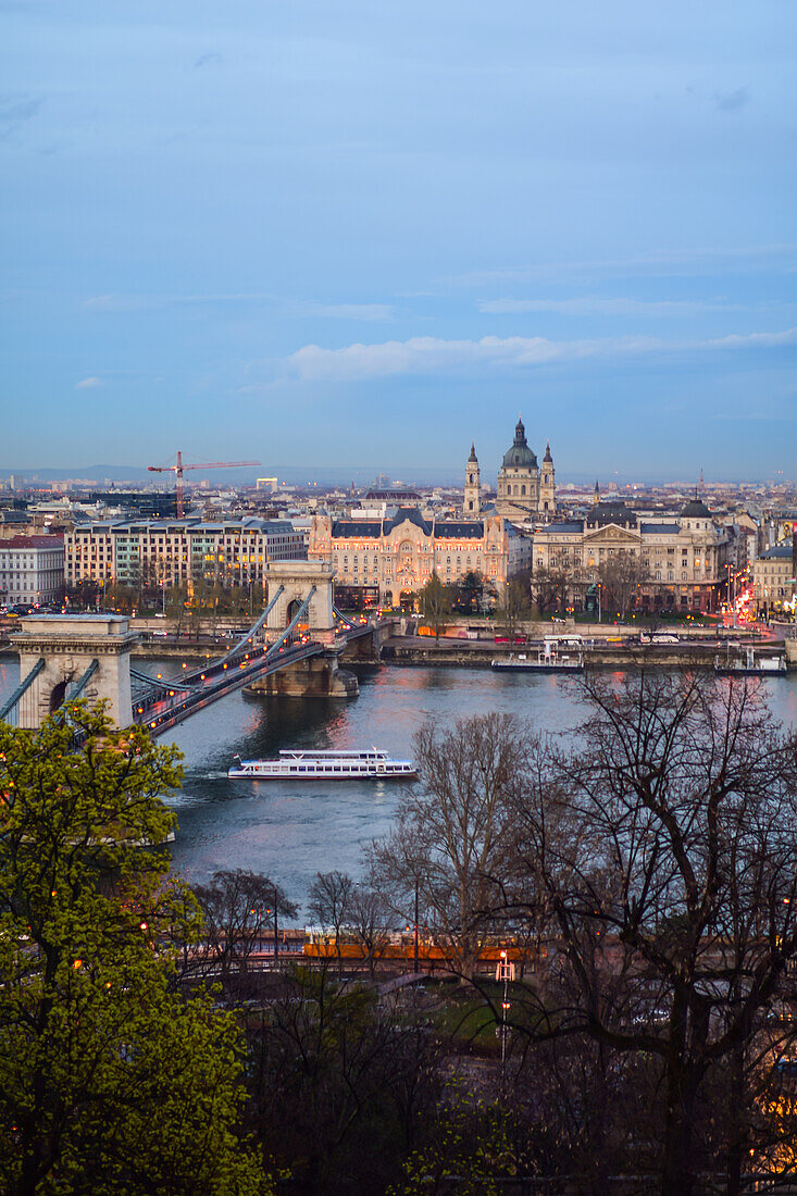 St. Stephen's Basilica and Szechenyi Chain Bridge in Budapest, Hungary