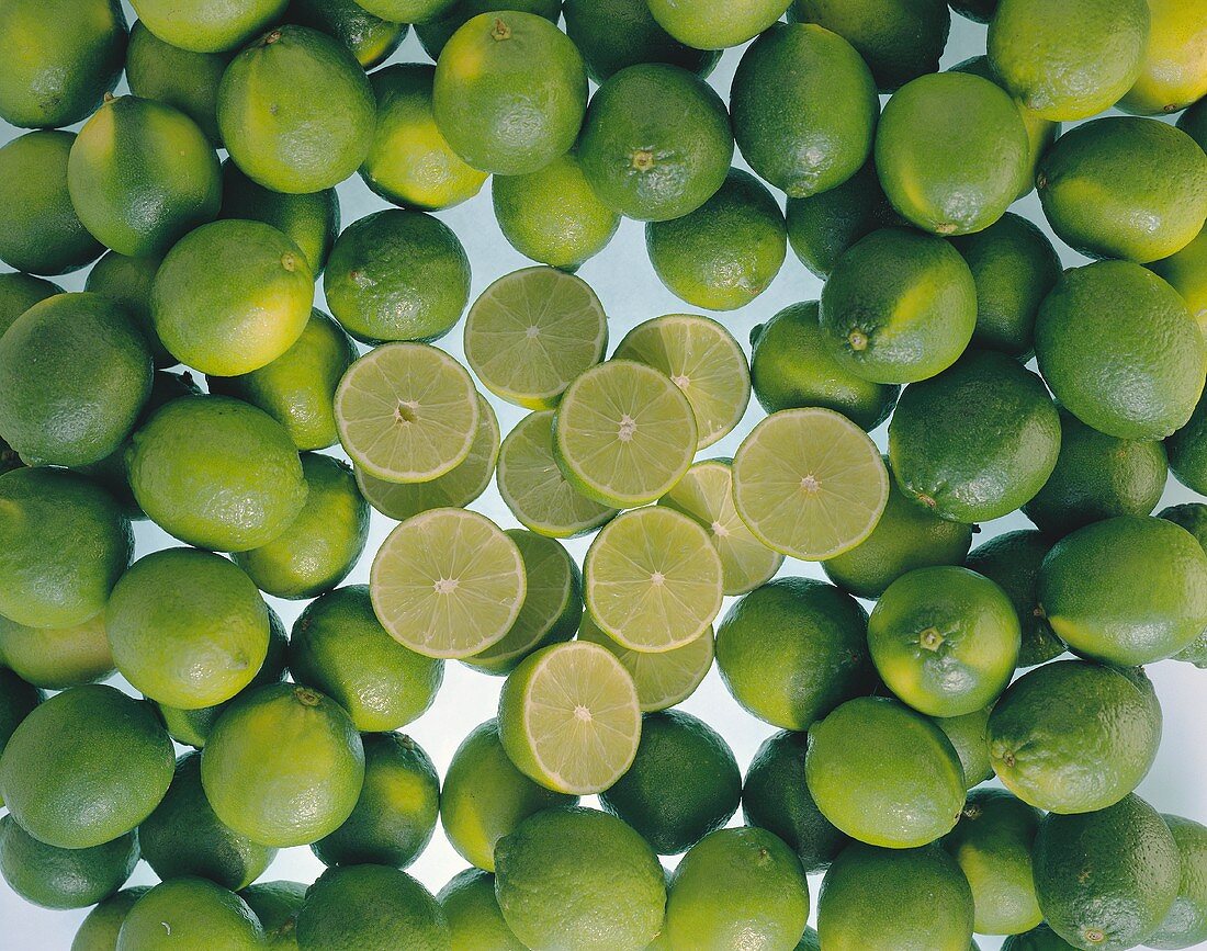 Lots of whole limes and a few halves
