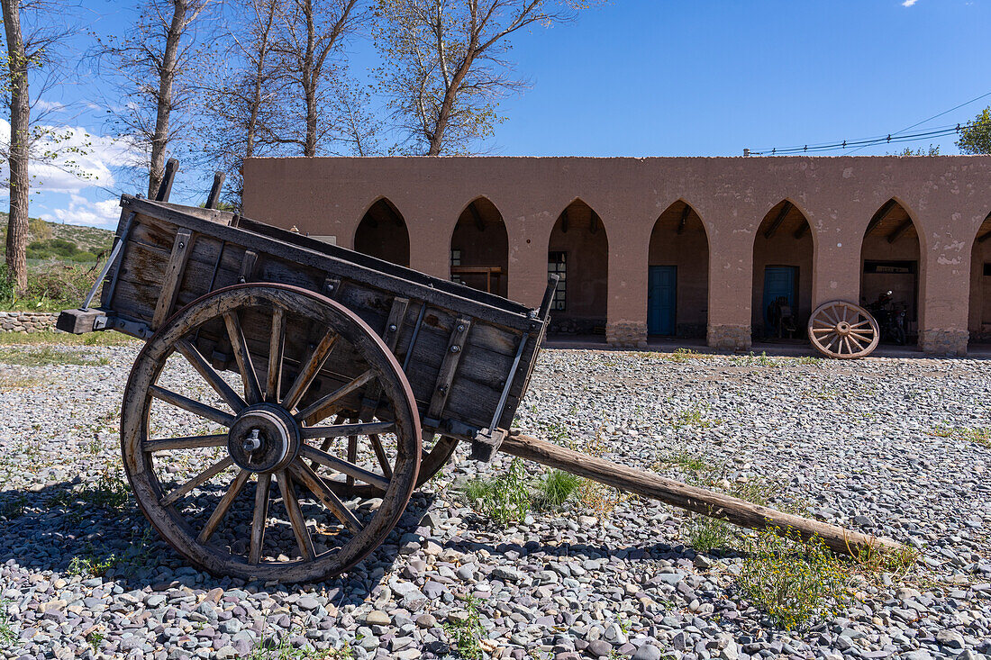 An old farm cart in in front of the Tienda de Campo in Payogasta, Argentina.