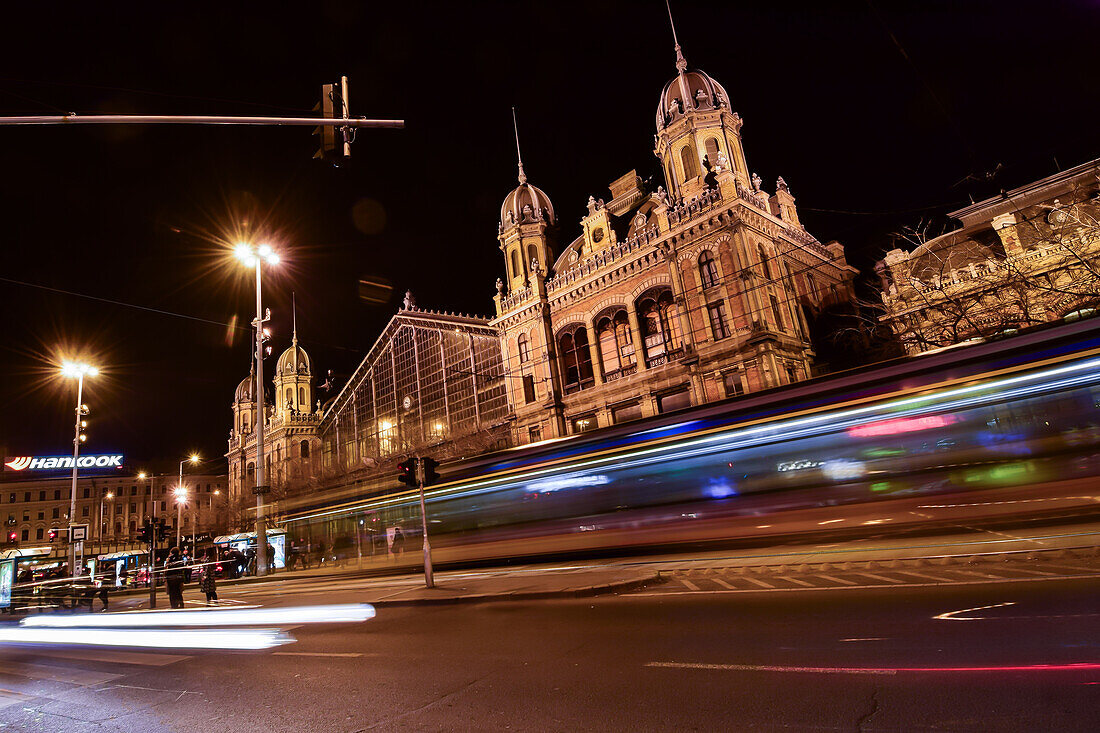 Night view of Nyugati railway station, Budapest