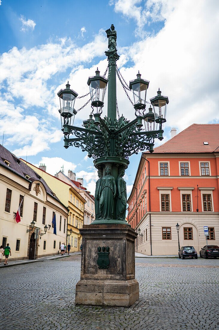 Old gaslight from the 1860s at Castle Square in Prague, now been converted to electricity