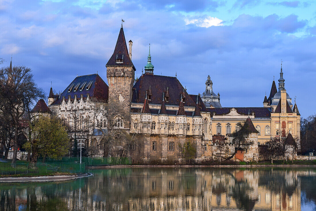 Vajdahunyad Castle reflected on the water, Budapest, Hungary