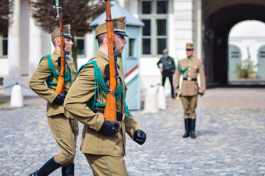 Changing of the Guard in Sandor Palace of Budapest, Hungary