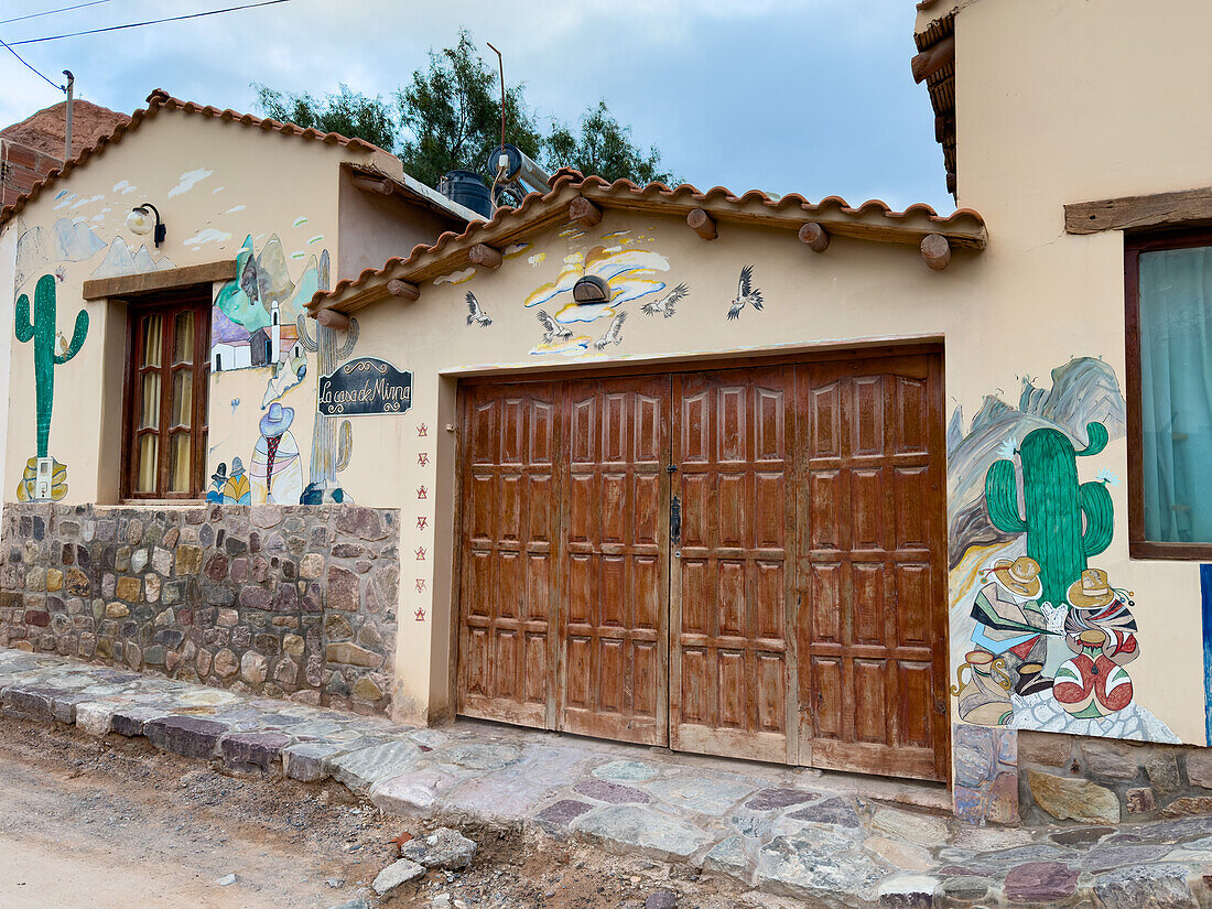 La Casa de Mirna, a hostel on a dirt street in Purmarca, Argentina.