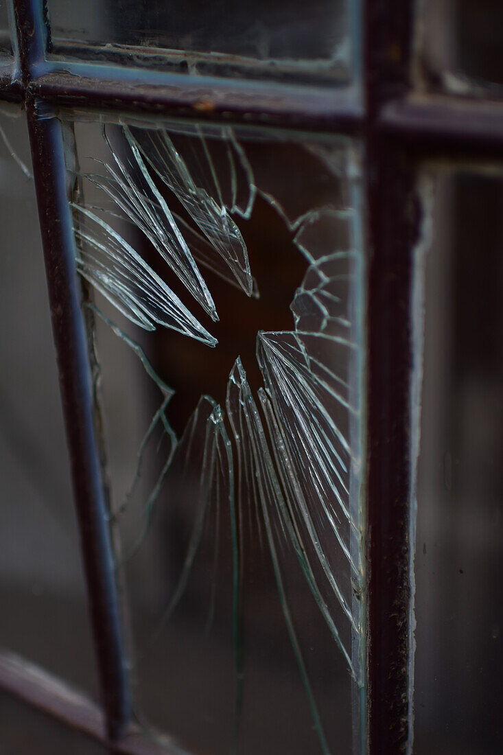 Broken glass in door