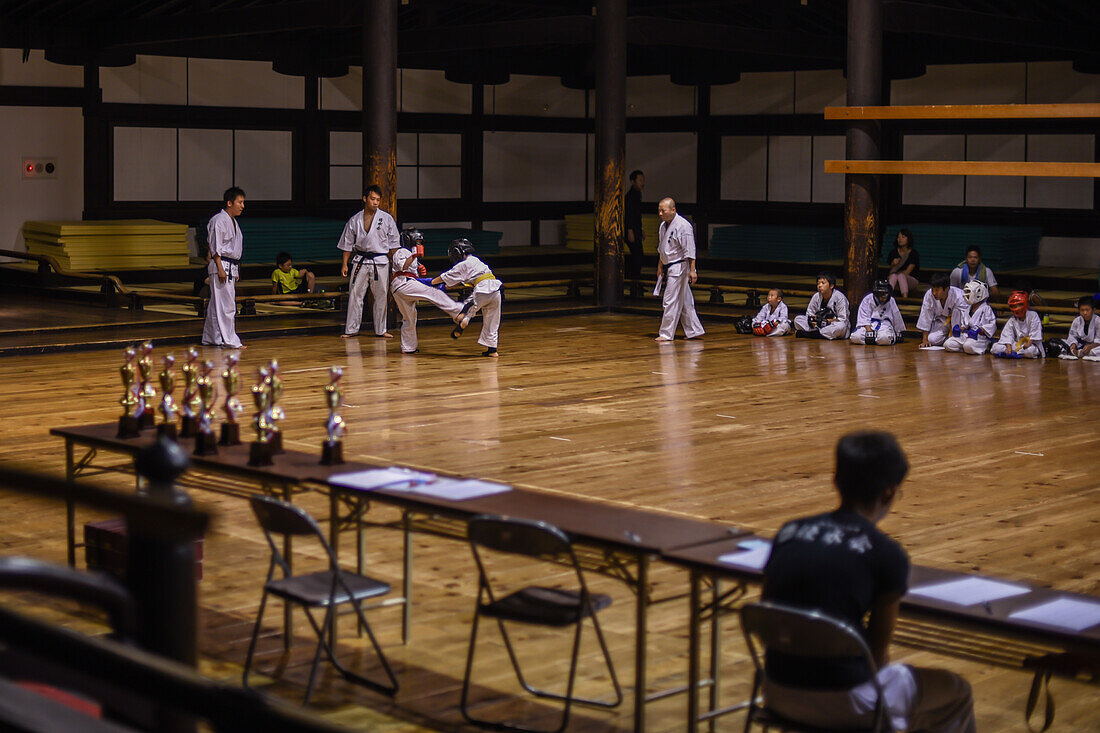 Youth Karate competition at the original wooden Kyoto Budo Center (????; kyubutokuden) dated from 1899 in the Meiji Period and is the oldest such martial arts center in Japan.