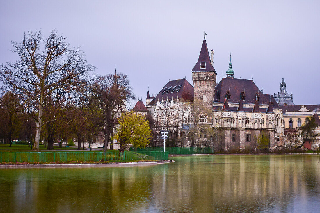 Vajdahunyad Castle reflected on the water, Budapest, Hungary