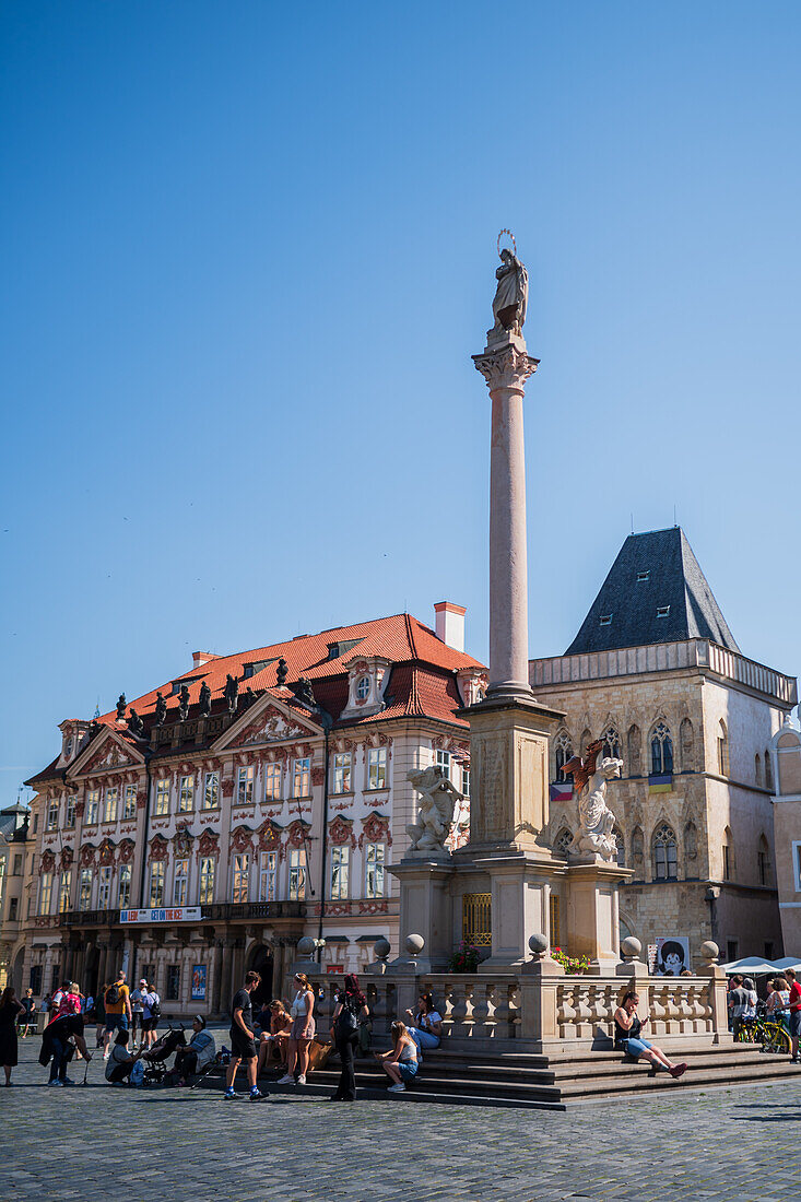 Marian Column (Mariánský sloup) in Old Town Square (Staromestské námestí) in Prague