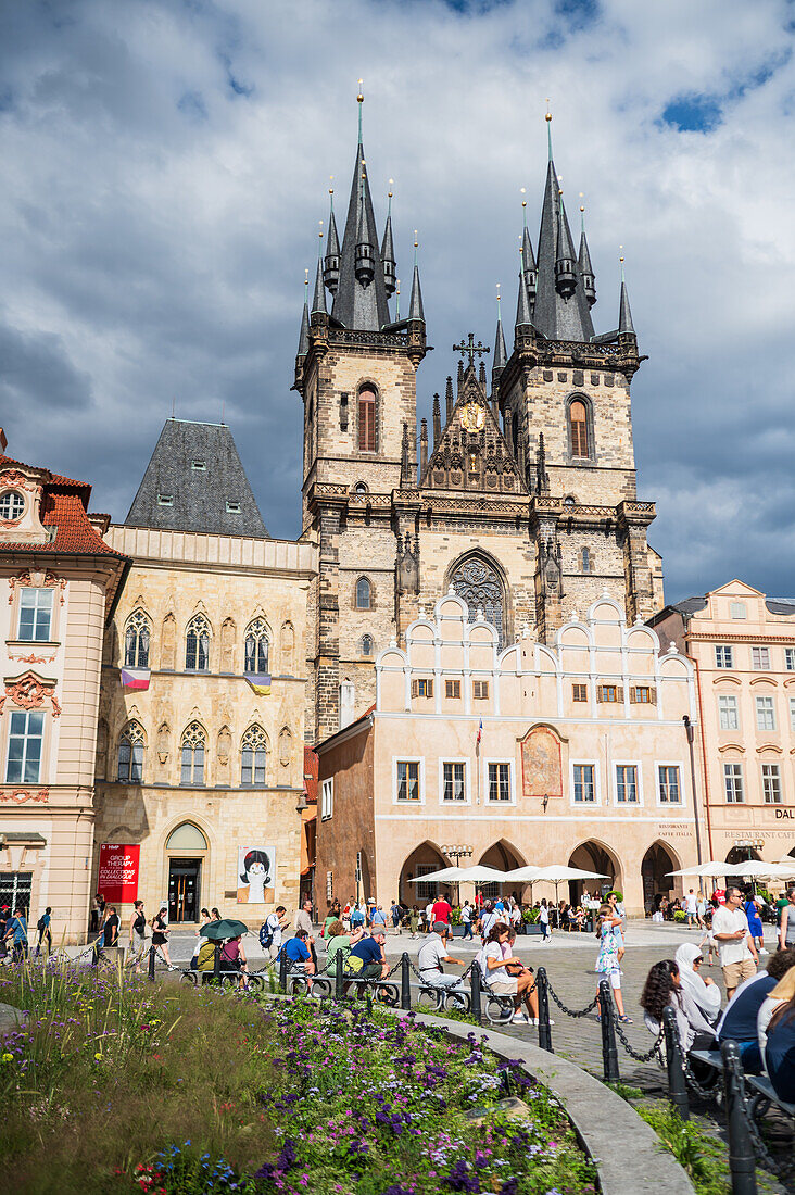 Tyn Church (Týnský chrám) in Old Town Square (Staromestské námestí) in Prague