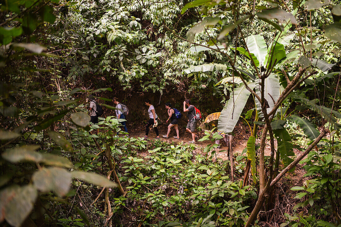 Tourists hiking in the area of Santa Marta, Colombia