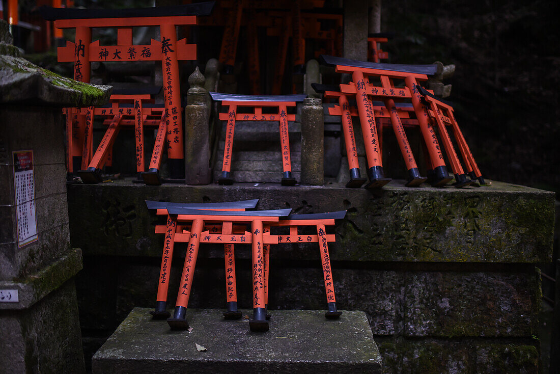 Exploring Fushimi Inari Taisha temple at night, Kyoto, Japan