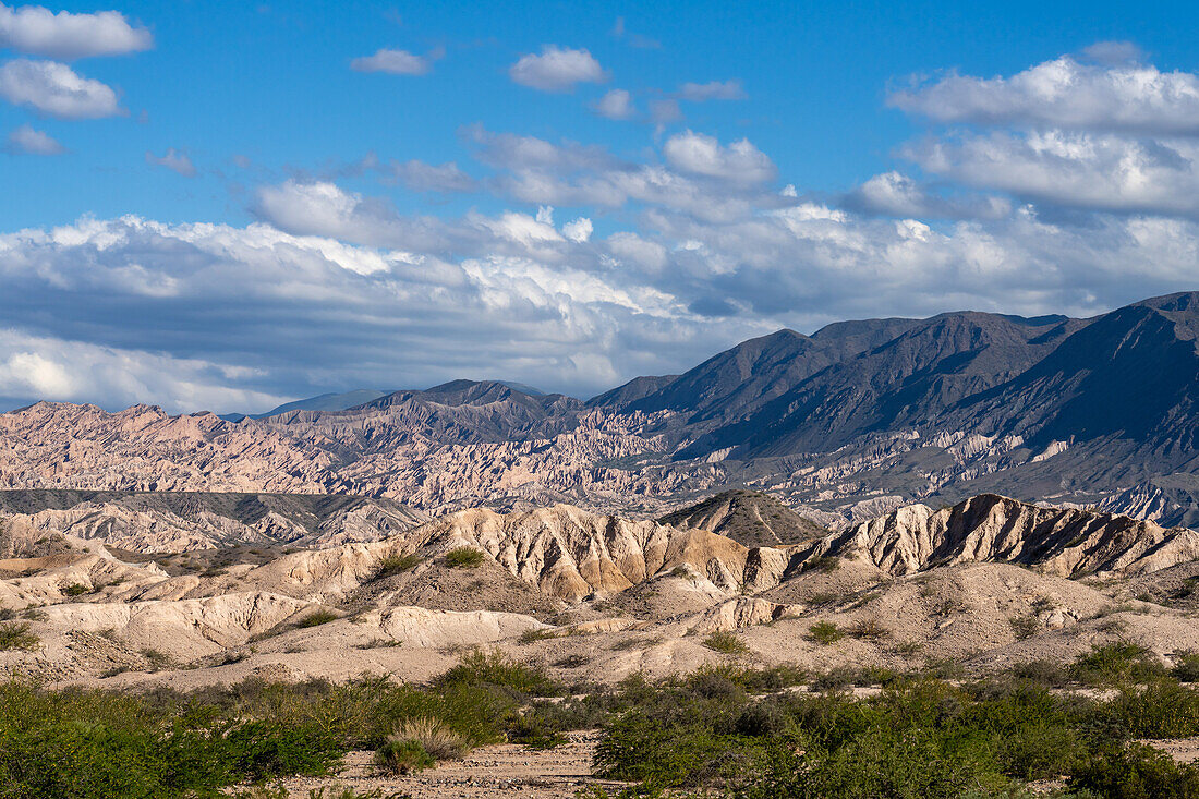 Die fantastische erodierte Landschaft des Naturmonuments Angastaco im Calchaqui-Tal in der Provinz Salta, Argentinien