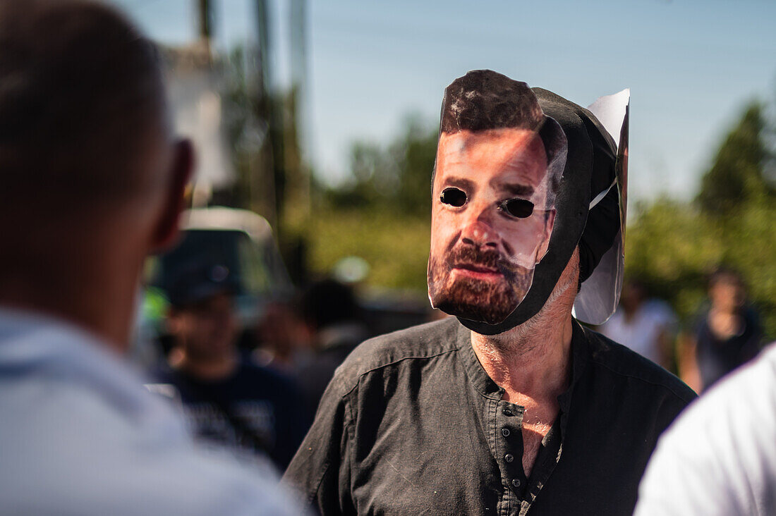 Humorous and satiric parade at The Festival of Saint John of Sobrado, also known as Bugiada and Mouriscada de Sobrado, takes place in the form of a fight between Moors and Christians , locally known as Mourisqueiros and Bugios, Sao Joao de Sobrado, Portugal