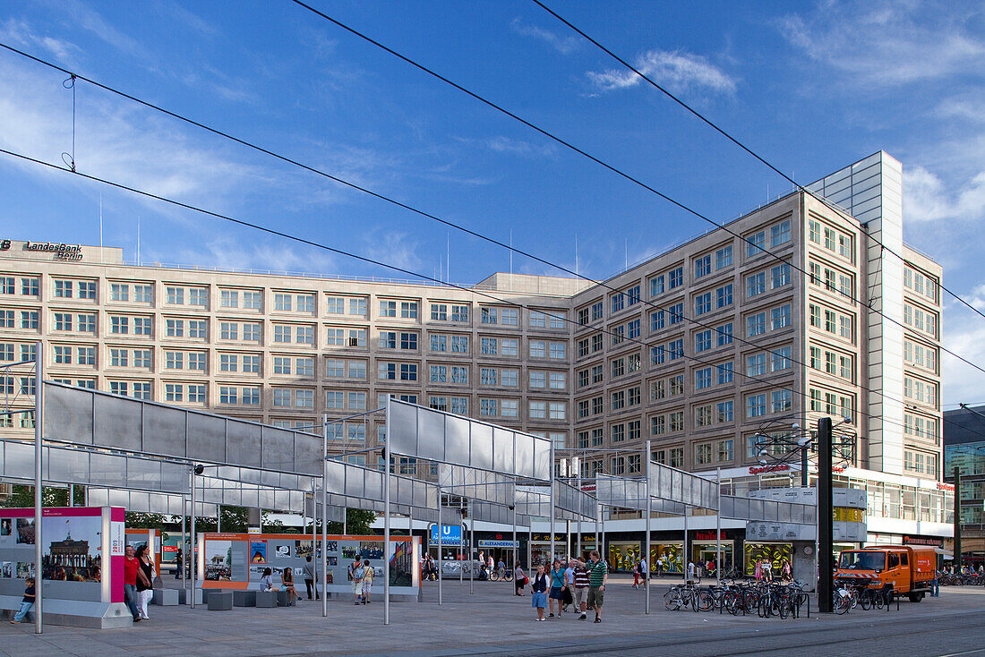 Berlin, Germany, July 21 2009, Visitors explore exhibition stands focused on the Friedliche Revolution at Alexanderplatz, a landmark square in Berlin, Germany.