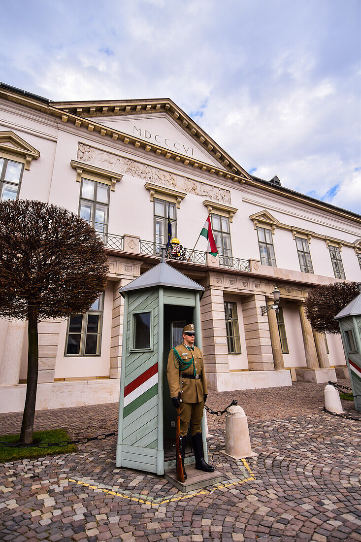 Changing of the Guard in Sandor Palace of Budapest, Hungary