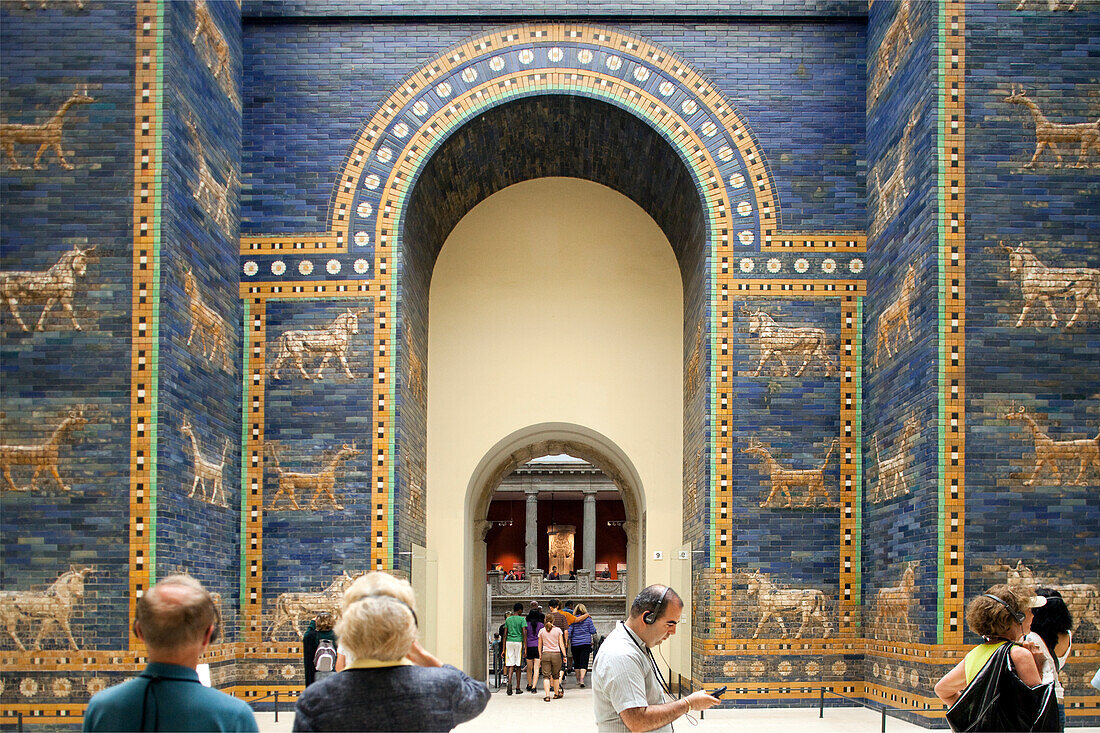 Berlin, Germany, July 24 2009, Visitors admire the stunning Ishtar Gate of Babylon, a remarkable ancient structure displayed in Berlin\'s Pergamon Museum.