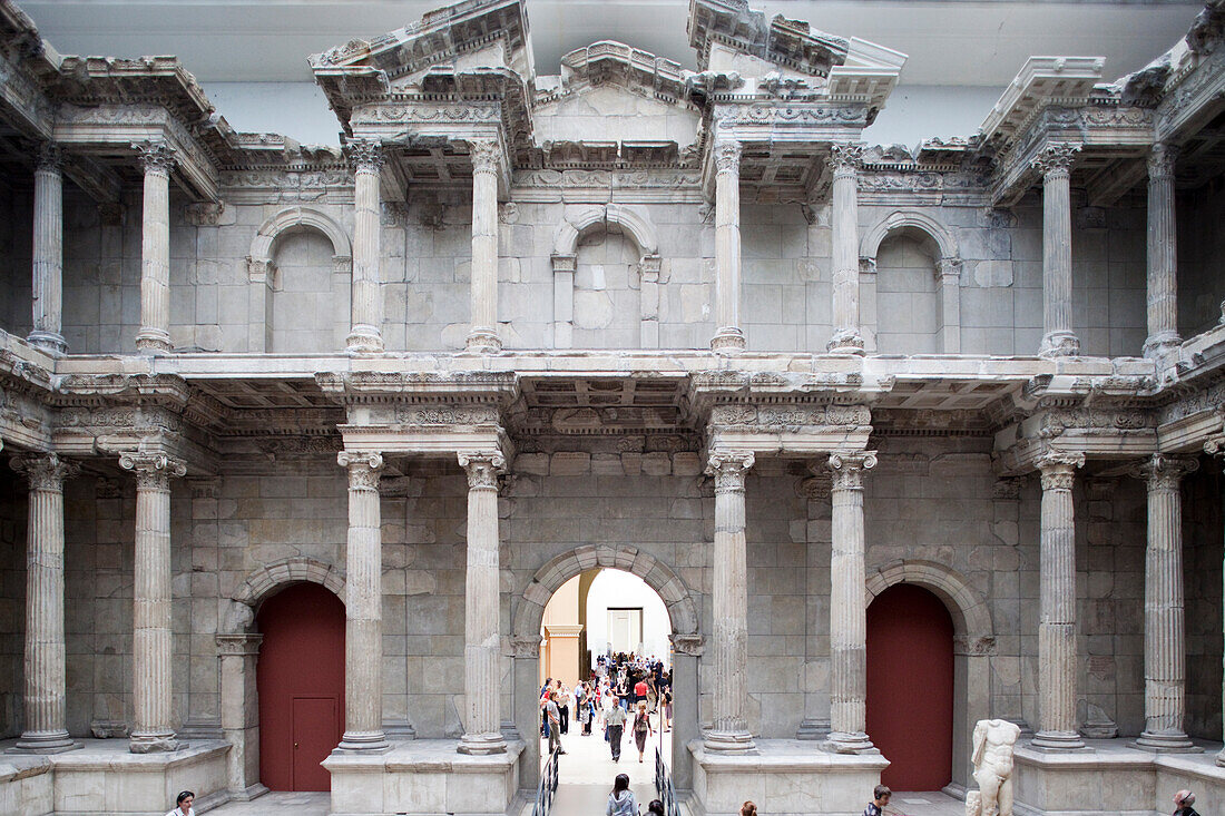 Berlin, Germany, July 24 2009, Visitors admire the stunning ancient architecture of the Market Gate of Miletus at the Pergamon Museum in Berlin, Germany.