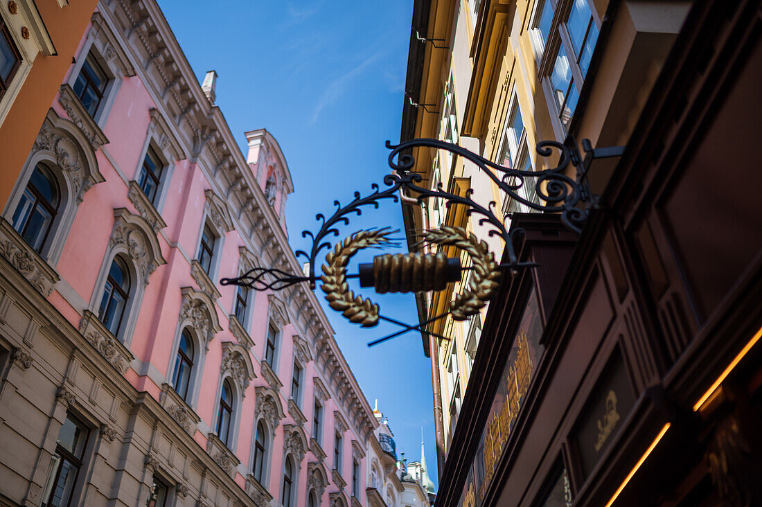 Sign of traditional Trdelnik pastry shop in Prague