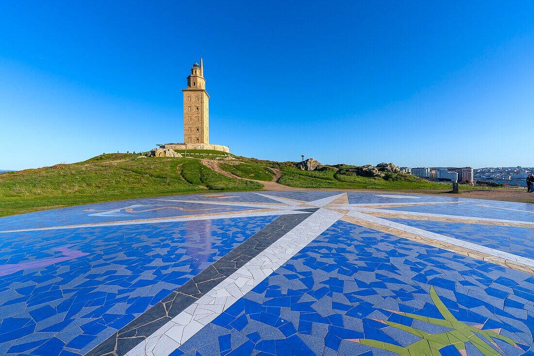 Windrose, Herkulesturm, La Coruna, Galicien, Spanien, Europa