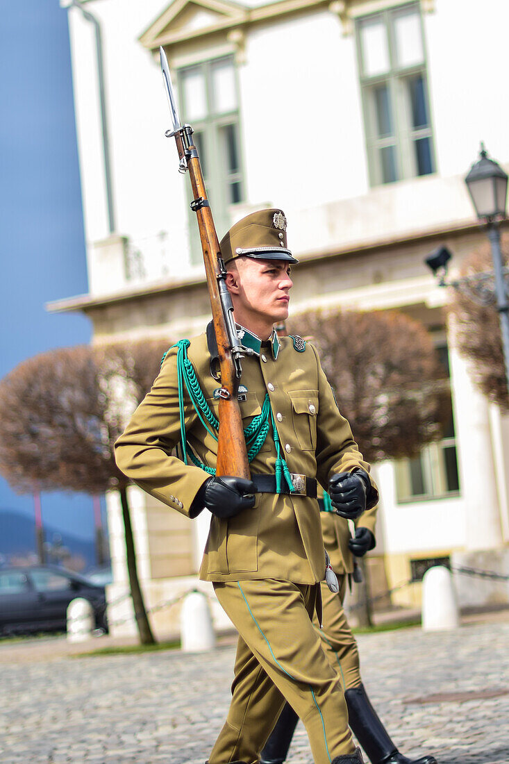 Changing of the Guard in Sandor Palace of Budapest, Hungary