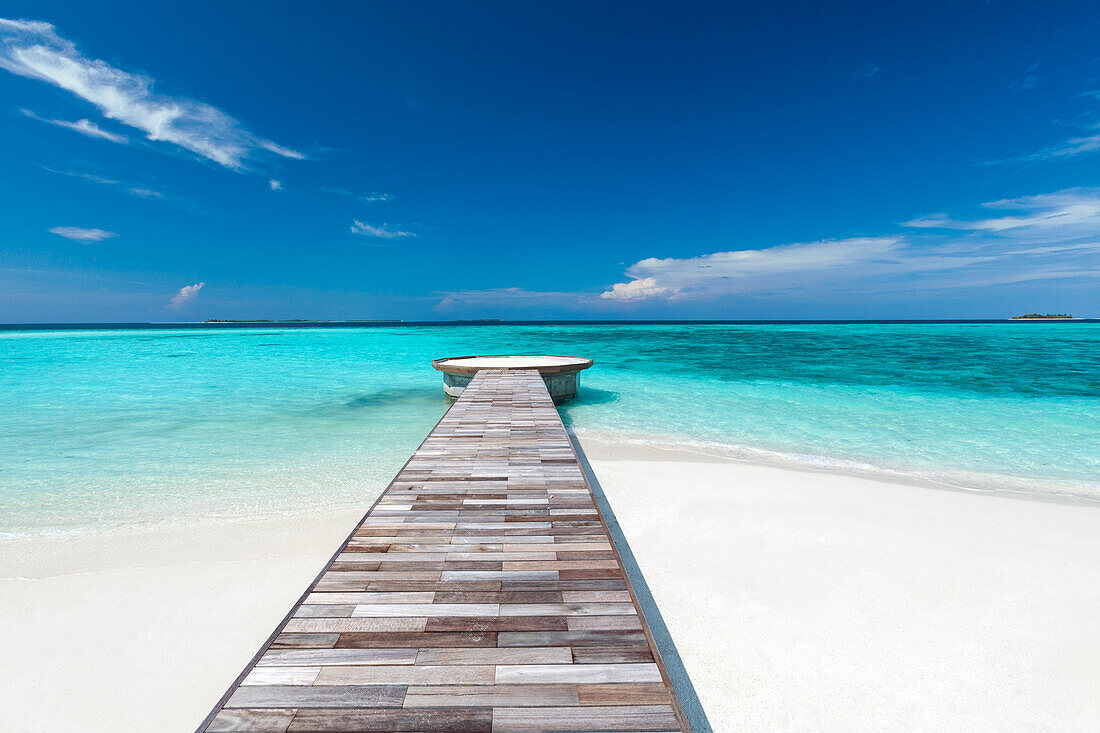 Jetty leading to Ocean, The Maldives, Indian Ocean, Asia