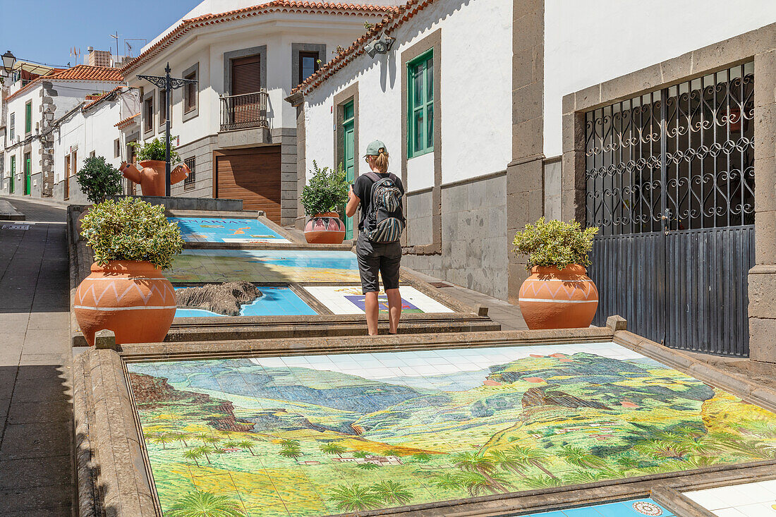 Ceramic tiles showing parts of the Canary Islands, Firgas, Gran Canaria, Canary Islands, Spain, Atlantic, Europe