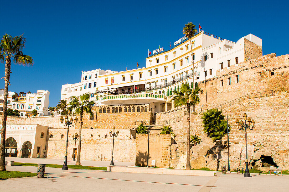 Fortress medina and Borj Dar El Baroud Tower at Port of Tangier, Tangier, Morocco, North Africa, Africa