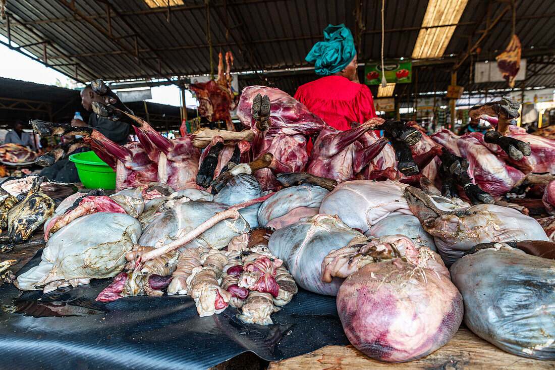 Meat for sale, Central market, Goma, Democratic Republic of Congo, Africa